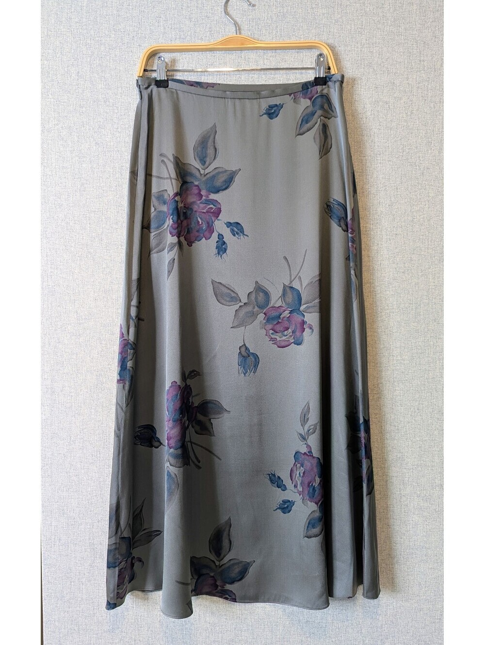 Vintage 90s glossy silk moody floral maxi skirt
